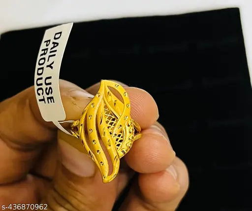 Gold Plated Brass floral design Handmade Fashion Ring Brass Gold Plated Ring | Stylish Trendy Gold Plated Gold Look Finely Detailed Handmade Big Finger Ring For Women Brass Ring Adjustable