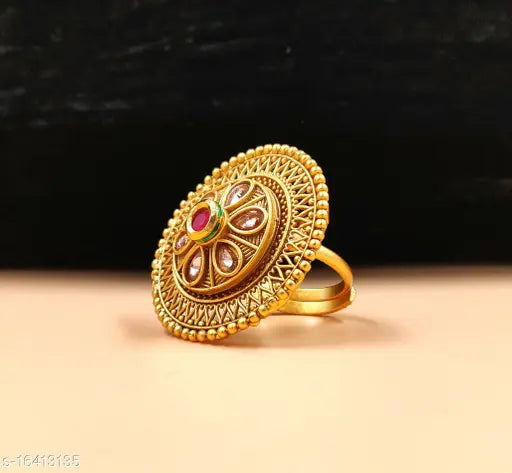 Neelam Rajwadi Look Gold Plated Adjustable Finger Ring for Women & Girls