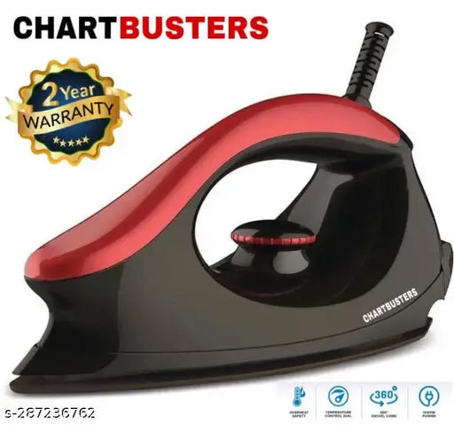CHARTBUSTERS 1000-Watt Dry Iron with American Heritage Non-Stick Sole Plate | Safety-Packed Electric Iron Press with Quick, Uniform Heating