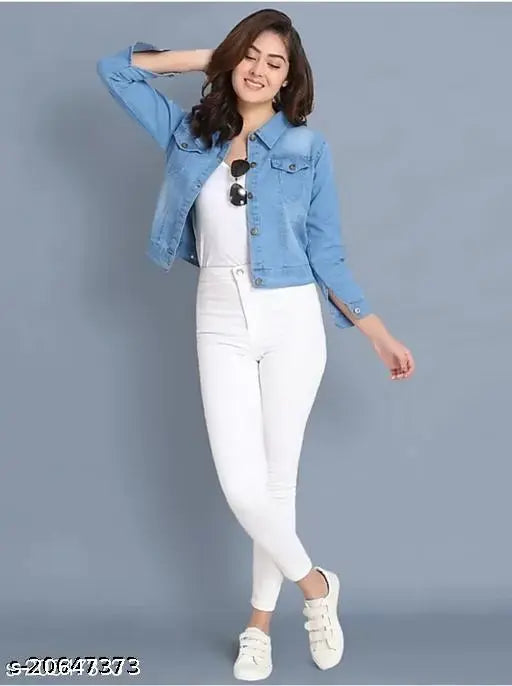 Trendy Martin Classy Full Sleeve Solid Women's/Girl's/Ladies Cotton Denim Blue Jacket