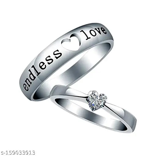 Solitaire 'Endless Love' Heart Adjustable Silver Plated Ring for Men and Women Couple Ring