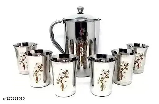 Laser Print Jug/Pitcher 2 LTR with 6 Laser Print Glasses 300ML Steel