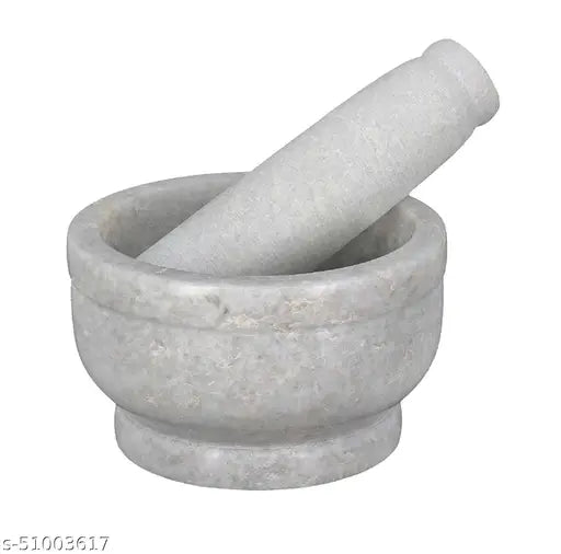 HeeMo, White Marble Imam Dasta/Mortar and Pestle Set/Ohkli Musal/Kharal/Idi Kallu/Khal Musal/Khalbatta/Spice Grinder-4 Inches