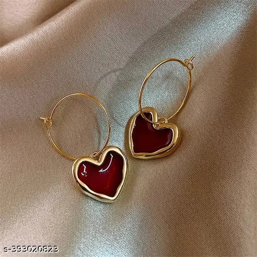 Korean Earrings Gold Plated Hoop & Shinny Red Heart for Women Girls Light Weight western Trendy Party Wear Stylish Latest Design Casual Fancy Party Office wear
