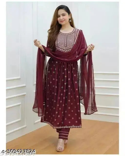 Women Printed Rayon Embroidery Kurta Set