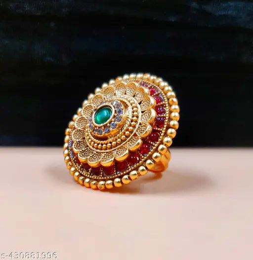 Jyona Rajwadi Gold Plated Adjustable Finger Ring For Women & Girls