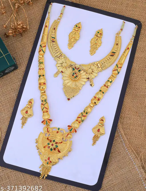 Traditional One Gram Gold Forming Golden Color Heavy semi bridal jewellery sets for women /Necklace/Jewelery/Jualry Set For Women